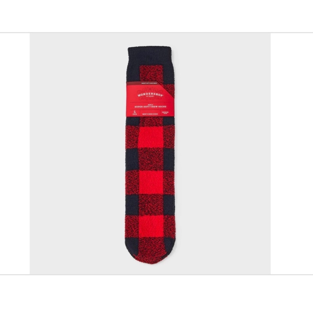 Men's Santa And Buffalo Plaid Cozy Crew Socks with Gift Card Holder
